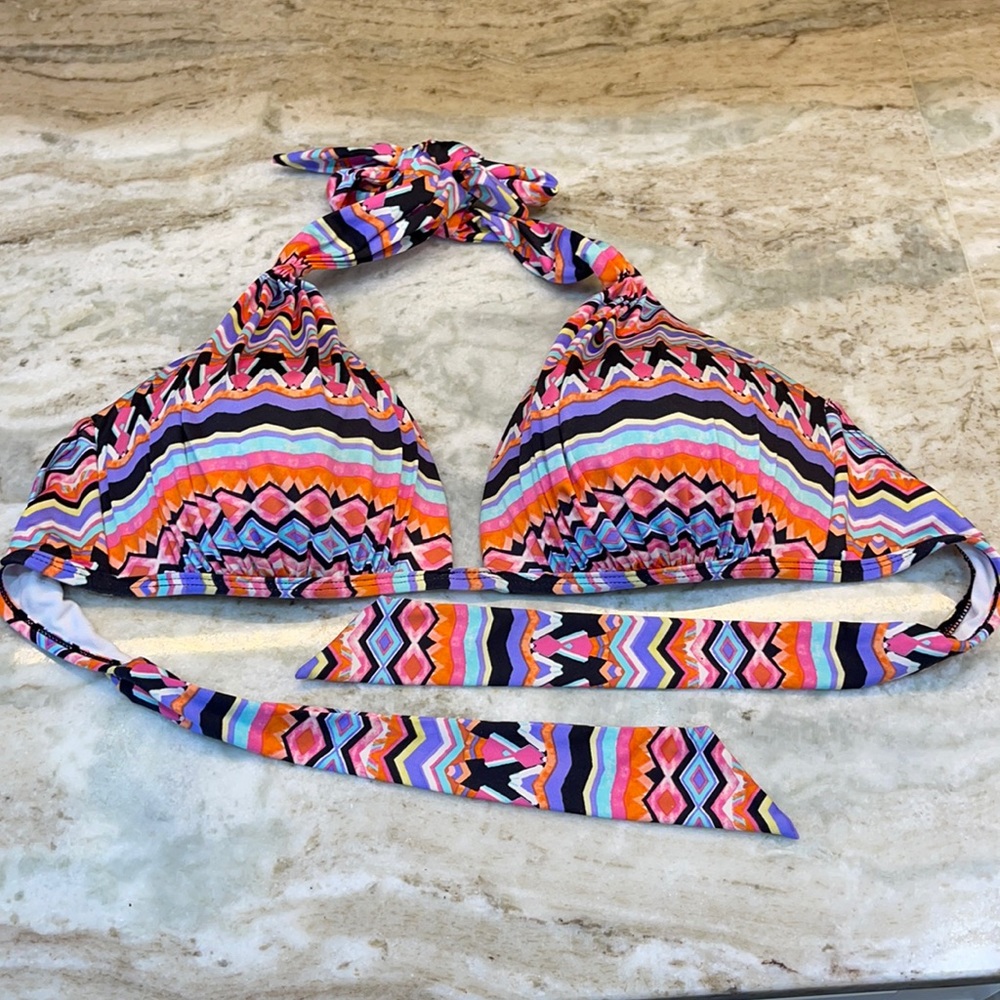 Kenneth Cole bikini swimsuit top medium pattern padded halter colorful